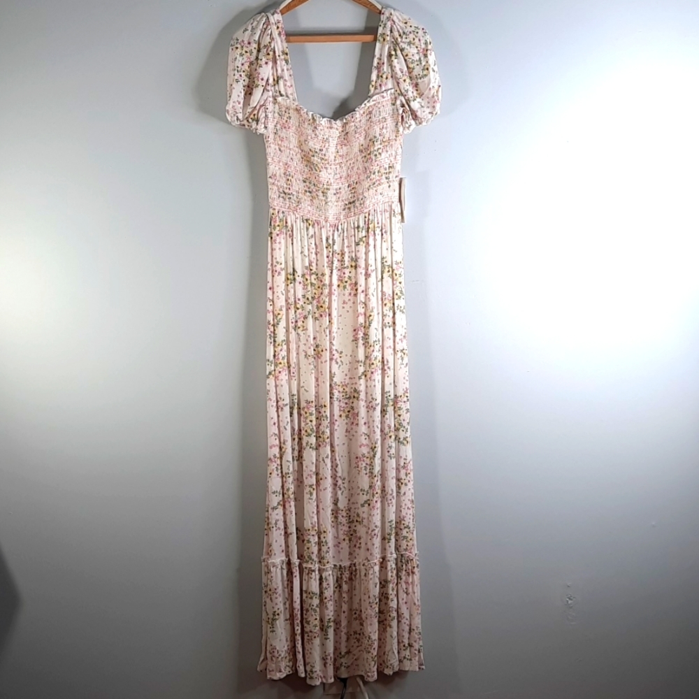 NWT CITY VIBES Ivory/Pink floral maxi dress SZ S